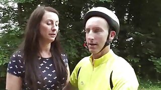 Bicyclist fucking this hot mature slut in the ass in front of the mirror