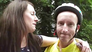 Bicyclist fucking this hot mature slut in the ass in front of the mirror